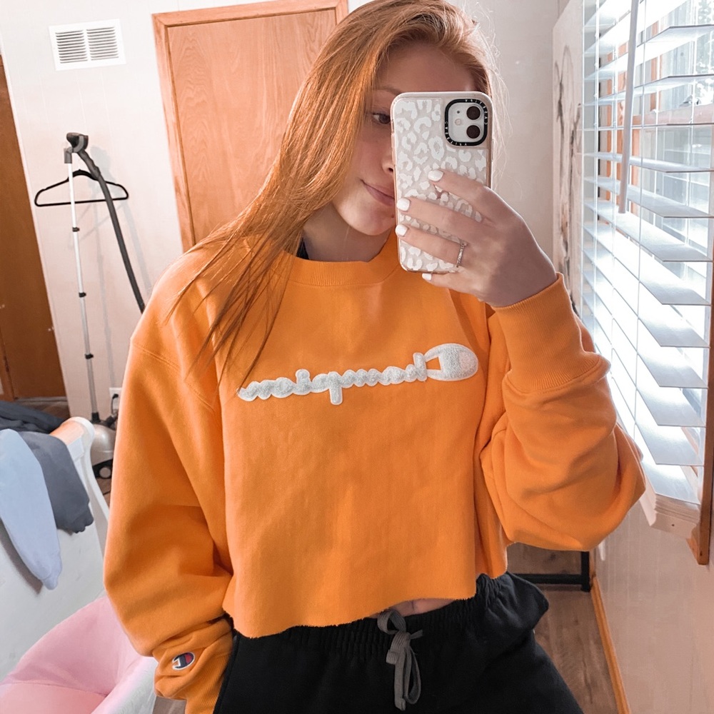 Orange Champion Cropped Sweatshirt